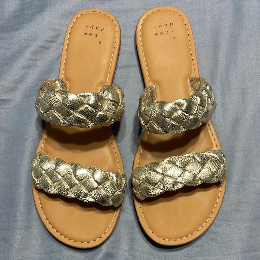 A New Day Gold Braided Slide Sandals